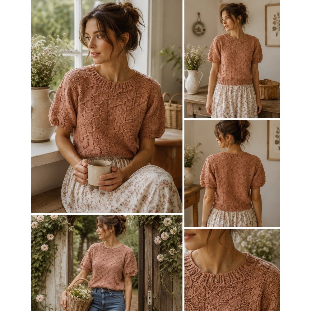 Unbranded Knit Sweater Women L Rose Pink Excellent Short Sleeve Honeycomb Boho
